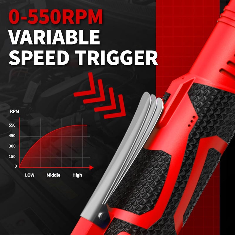 FULLYEA Electric Ratchet Wrench Set,40 Ft-lbs, 550 RPM, 16.8V Cordless Ratchet Wrench 3/8", Variable Speed Power Ratchet Tool Kit with 1/4" Adapter, LED Light, 2 * 2.0Ah Batteries and Fast Charger - Image 4